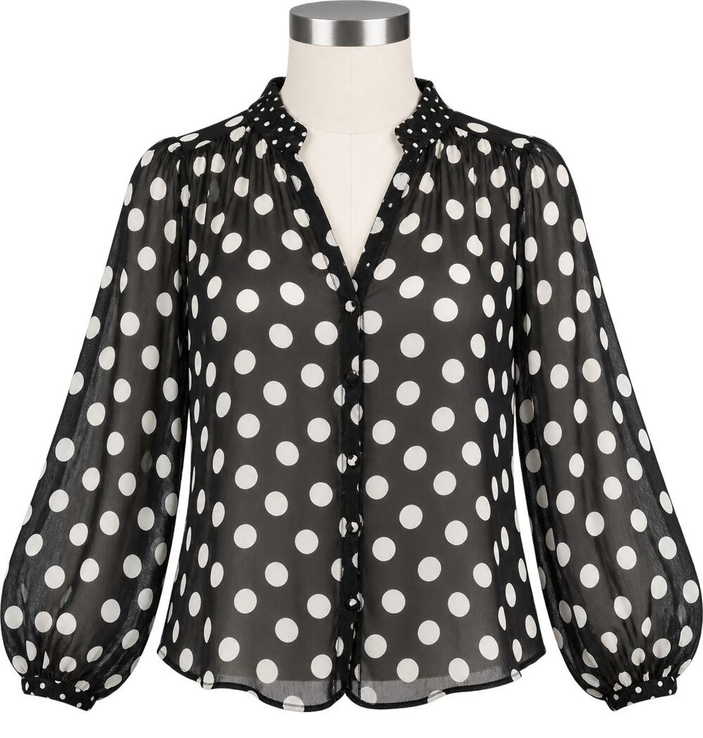 Anthropologie Black White Polka Dot Sheer Balloon Sleeve Blouse - Size S